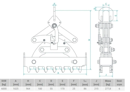 Uchwyt do przenoszenia szyn miproClamp (udźwig: 6000 kg, ilość szyn: 6) 33983102