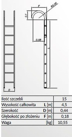 Drabina aluminiowa opieralna anodowana Drabex 15 stopniowa (wysokość robocza: 6,00m) 99674724