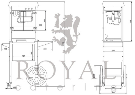 Maszyna do popcornu z wózkiem, amerykański design Royal Catering (moc: 1500W, wydajność: 5 kg/h) 45670651