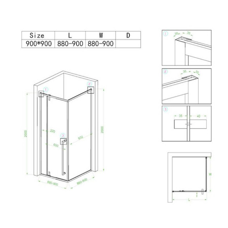 Kabina prysznicowa czarna kwadratowa 90x90 szkło 6mm 23178198