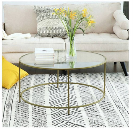 Stolik złoty okrągły Ława złota rama szkło hartowane (szerokość: 84 cm) 24378389