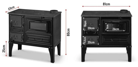 Kuchnia węglowa emaliowana z piekarnikiem 9,32–11,32 kW – kolor czarny – średnica wylotu spalin 130 mm 99682164