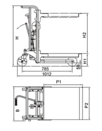 Wózek podnośnikowy z platformą (udźwig: 400 kg, wymiary platformy: 650x576 mm, wysokość podnoszenia min/max: 85-1500 mm) 00546102