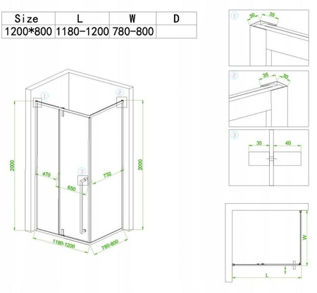 Kabina prysznicowa 120x80 czarna szkło 6mm 23178245