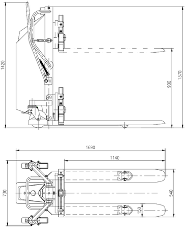 Wózek paletowy podnośnikowy elektryczny z przechyłem GermanTech (max wysokość: 900 mm, udźwig: 800 kg, długość wideł: 1140 mm) 99724829