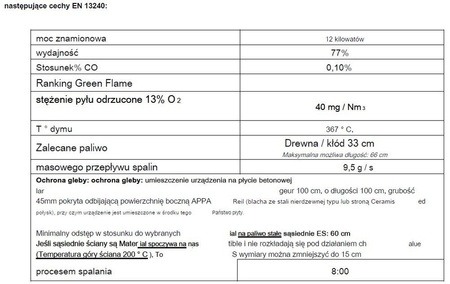 Piec wolnostojący 12kW Angor (górna lub tylna średnica wylotu spalin: 150mm) - spełnia anty-smogowy EkoProjekt 86854952
