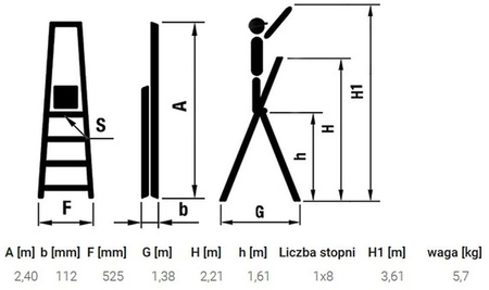 Drabina domowa 8 stopniowa, czerwona (wysokość robocza: 3,61m) 99674640