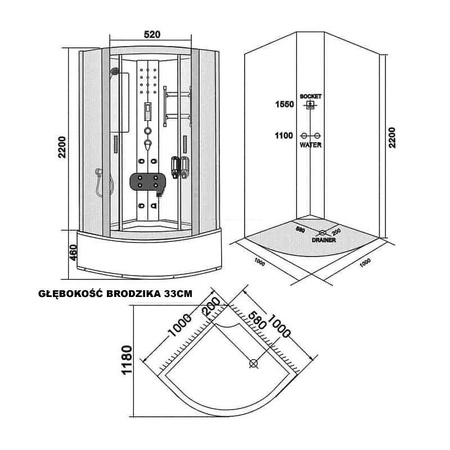 Kabina prysznicowa z hydromasażem 100x100 sauna 23178235