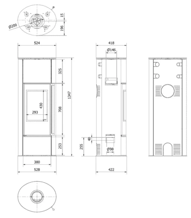 Piec wolnostojący Ø 150 5,5kW z domykaniem - spełnia anty-smogowy EkoProjekt 30083215