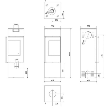 Piec stalowy prawy 7,3kW (czarny) - spełnia anty-smogowy EkoProjekt 30082754