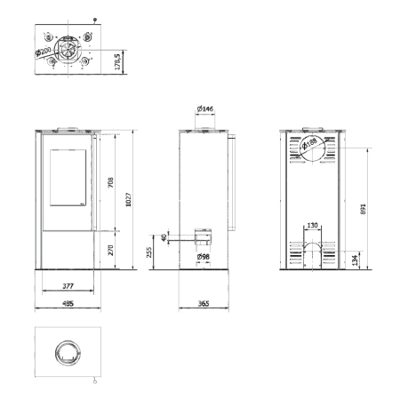 Piec stalowy Ø 150 5,5kW czarne wyłożenie - spełnia anty-smogowy EkoProjekt 30083212
