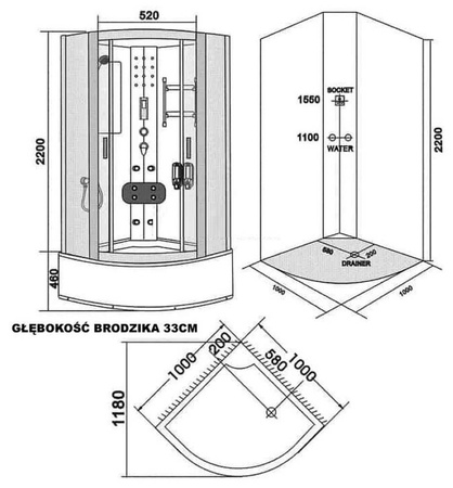 Calbati Kabina z Hydromasażem 100x100 sauna 23179685