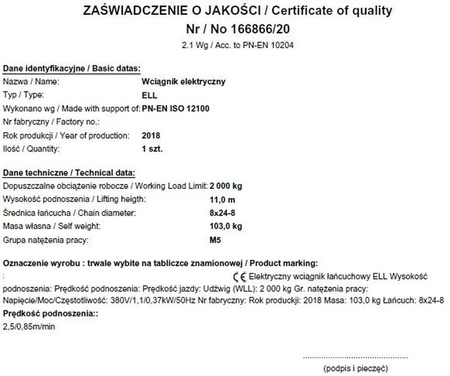 IMPROWEGLE Wyciągarka łańcuchowa elektryczny ELL2 (udźwig: 2 T, wysokość podnoszenia: 3 m) 33948814