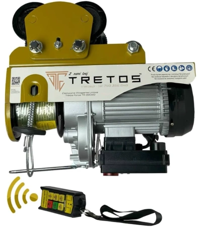 Wciągarka elektryczna linowa z wózkiem elektrycznym i pilotem bezprzewodowym TRETOS Force 500/990kg, 20m (TR-99020)
