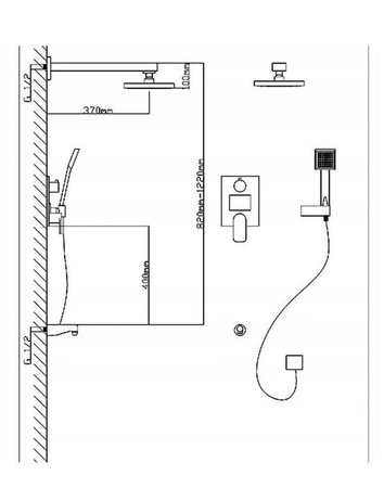 Bateria prysznicowa czarna deszczownica lcd 23178272