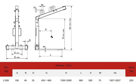 IMPROWEGLE Zawiesie widłowe + łącznik do rotatora 2,5 t (udźwig: 2 T, długość wideł: 980 mm) 33977117