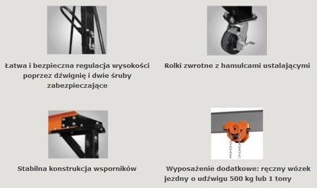 Wyciągarka uciągu pionowego w zestawie z wózkiem 230V (udźwig: 500/990 kg, wysokość podnoszenia: 12m / 6m) + do wyboru suwnica 55982891