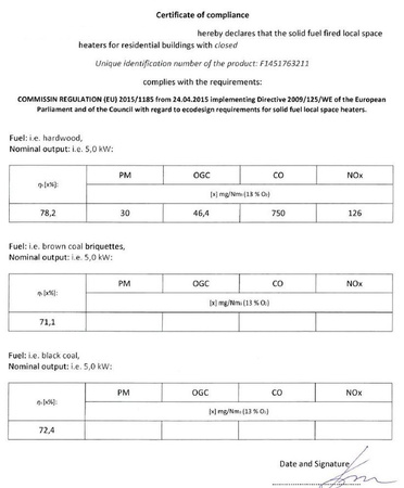 Piec wolnostojący 2,5-7,5kW na drewno i węgiel - do wyboru: kolory pieca (spaliny: tył) - spełnia anty-smogowy EkoProjekt 88869078