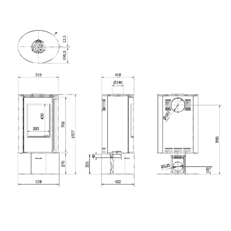 Piec wolnostojący Ø 150 5,5kW z czarnym termotec - spełnia anty-smogowy EkoProjekt 30083213
