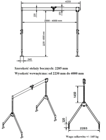  Suwnica składana stacjonarna 1500 kg – z wózkiem, bez wciągarki 99979738