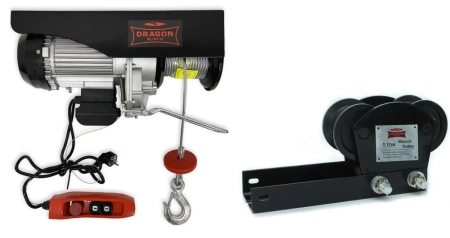 Zestaw: Wyciągarka linowa elektryczna 230V 500/990 kg + wózek ręczny 1T (wysokość podnoszenia: 12m / 6m) 55983105