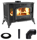 Piec wolnostojący koza 10kW K9 z turbiną TURBOFAN z wylotem spalin fi 150 Gratis: Rozeta stalowa okrągła fi 150 + Rura stalowa 150/1m + Kolano ruchome 150/90 - spełnia anty-smogowy EkoProjekt 30079558