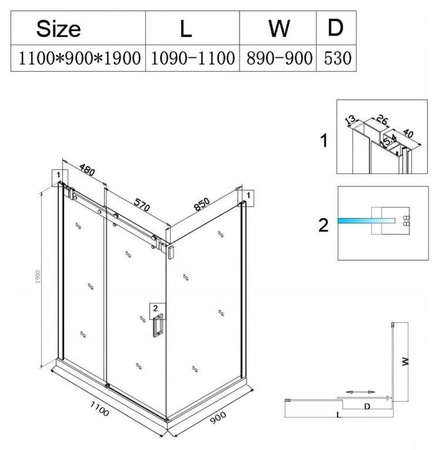 Kabina prysznicowa czarna 110x90 szkło 8mm 23178230