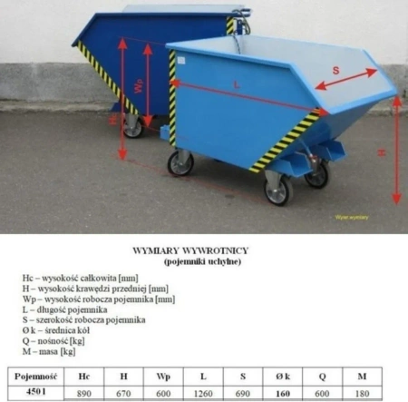 Pojemnik uchylny 300 litrów na kołach Ø 160, wersja standard na kołach metalowo-gumowych Ø 160 mm z sitem i zaworem 16083209