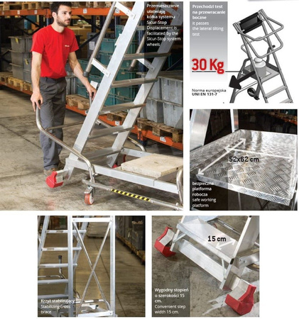 Drabina magazynowa 5 stopniowa FARAONE (wysokość robocza: 3,28m) 99675069