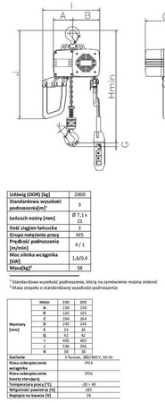 Wyciągarka łańcuchowa z wózkiem elektrycznym (udźwig: 2 T, wysokość podnoszenia: 3 m) 33980170