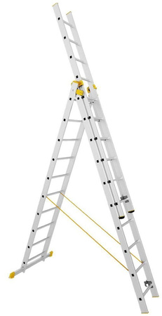 Drabina aluminiowa profesjonalna ALOSS FORTE 3x15 (wysokość robocza: 12,35m) + Aluminiowy uchwyt na kalenicę dach uniwersalny adaptacja 99682798