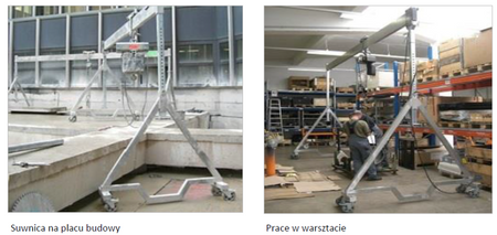 99955649 Suwnica bramowa aluminiowa z kołami - 2 sztuki + wciągnik elektryczny (udźwig: 1000 kg, szerokość belka: 2,23m, wys. dla pracy wciągarki: 2,00-3,00m, szerokość stelaży: 1,70m)