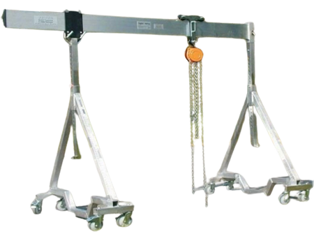 99955649 Suwnica bramowa aluminiowa z kołami - 2 sztuki + wciągnik elektryczny (udźwig: 1000 kg, szerokość belka: 2,23m, wys. dla pracy wciągarki: 2,00-3,00m, szerokość stelaży: 1,70m)