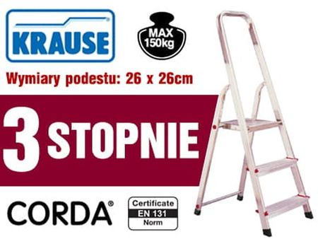 Aluminiowa drabina domowa Krause Corda 3 stopnie (wysokość robocza: 2,55m) 99674641