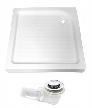 Calbati Brodzik kwadratowy 90x90 głęboki 15cm biały+syfon 96878200