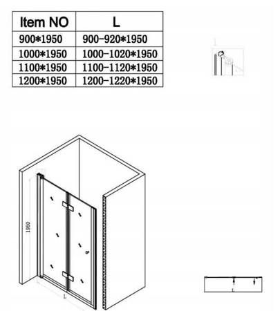 Calbati Drzwi prysznicowe 110 cm składane Ścianka black 23179595