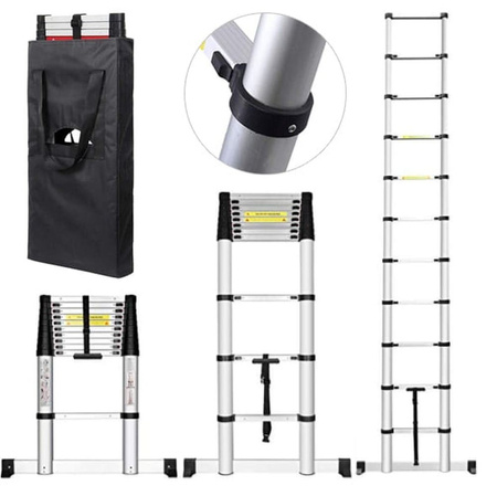 Drabina aluminiowa teleskopowa przystawna + torba (wysokość robocza: 5,1m) 99674989