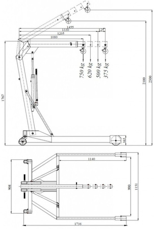 HYDIA Żuraw hydrauliczny ręczny, paletowy (udźwig: od 375 do 750kg) 617007827