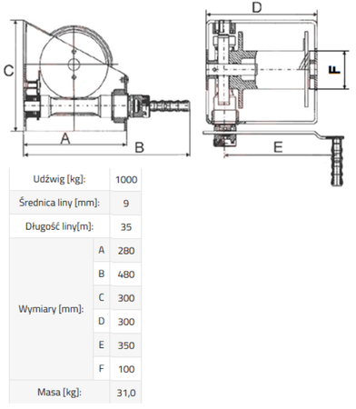 IMPROWEGLE Wciągarka linowa (bez liny,, udźwig 1000 kg) 33915043