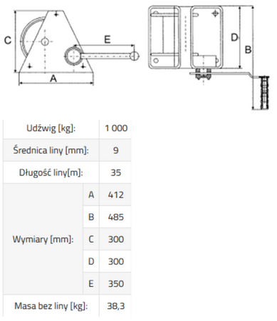 IMPROWEGLE Wciągarka linowa (bez liny, udźwig: 1000 kg) 3398496