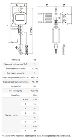 IMPROWEGLE Wciągnik łańcuchowy elektryczny (udźwig: 0,5 T, wysokość podnoszenia: 3 m) 33938856