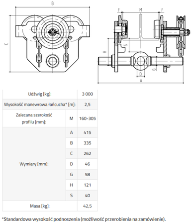 IMPROWEGLE Wózek do podwieszania i przesuwania wciągników po dwuteowniku (udźwig: 3 T, szerokość profilu: 160-305 mm) 33922634