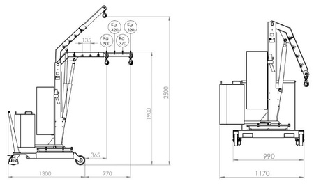 LIFERAIDA Mini żuraw dźwig z przeciwwagą 360°, elektryczne podnoszenie / opuszczanie jednobiegowe (udźwig: 500 kg, maks. wysieg ramienia: 1270 mm, maks. wysokość: 2850 mm) 03082017