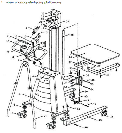 LIFERAIDA Wózek podnośnikowy elektryczny platformowy (udźwig: 150 kg, wymiary platformy: 470x600 mm, podnoszenie min/max: 130-1500 mm) 0301628