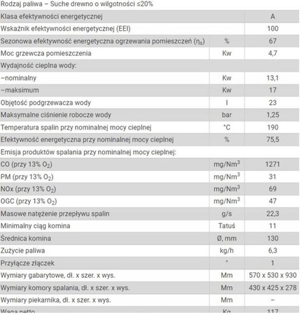 Piec stalowy wolnostojący z płaszczem wodnym 19-22 kW - spełnia anty-smogowy EkoProjekt 04482076