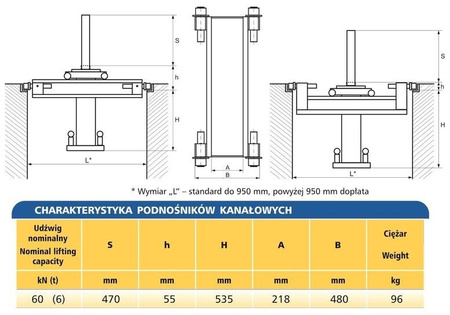 Podnośnik kanałowy - obniżony (udźwig: 6T) 62725793