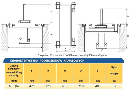 Podnośnik kanałowy - standardowy (udźwig: 6T) 62725790