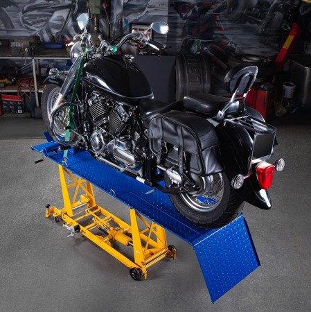 Podnośnik motocyklowy - imadło na korbe (udźwig: 450 kg, wymiary platformy: 2200x680 mm, wysokość podnoszenia: 180-780 mm) 45674750