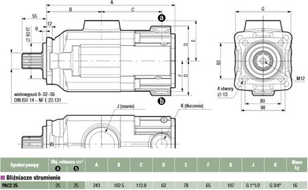 Pompa hydrauliczna tłoczkowa dwustrumieniowa Hydro Leduc (obj. geometryczna: 25+25cm³, prędkość obrotowa: 1600min-1 /obr/min) 01539124