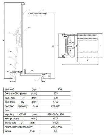 SWARK Wózek podnośnikowy z podestem elektryczny GermanTech (max wysokość: 1500 mm, udźwig: 150 kg) 99724815